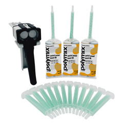 Polymix Metal Panel Bond 60 Adhesive Kit – 3 x 50ml Tubes, 12 Mixing Tips & Gun