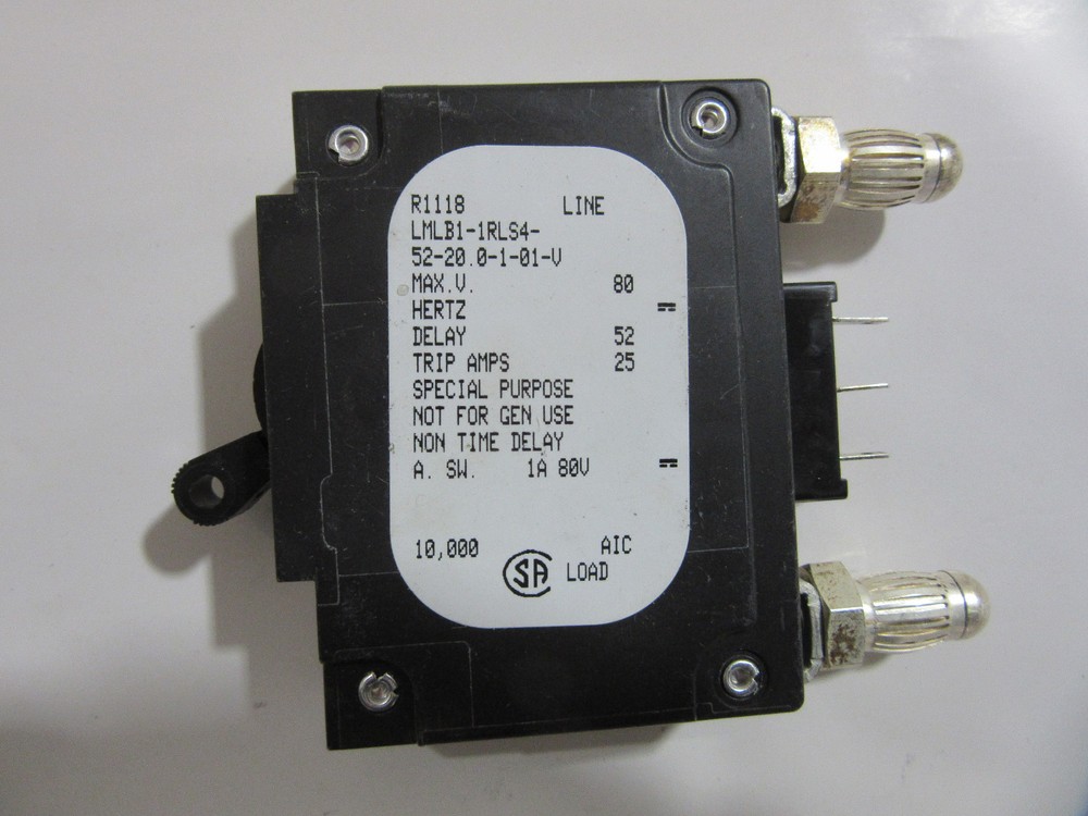 Airpax Sensata LMLB1-1RLS4-52-20.0-1-01-V Bullet Breaker 1P 20A 80VDC Max NEW!!!