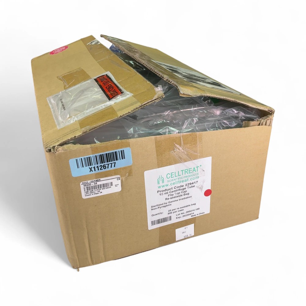 CellTreat Sterilized 15mL Centrifuge Tubes w Flip Top Caps 229417 – 500/cs (BO!)