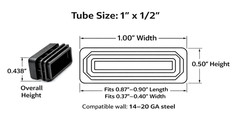 1″ x 1/2” Rectangle Tube Plugs Rectangular Tubing Cap Various Pack Sizes