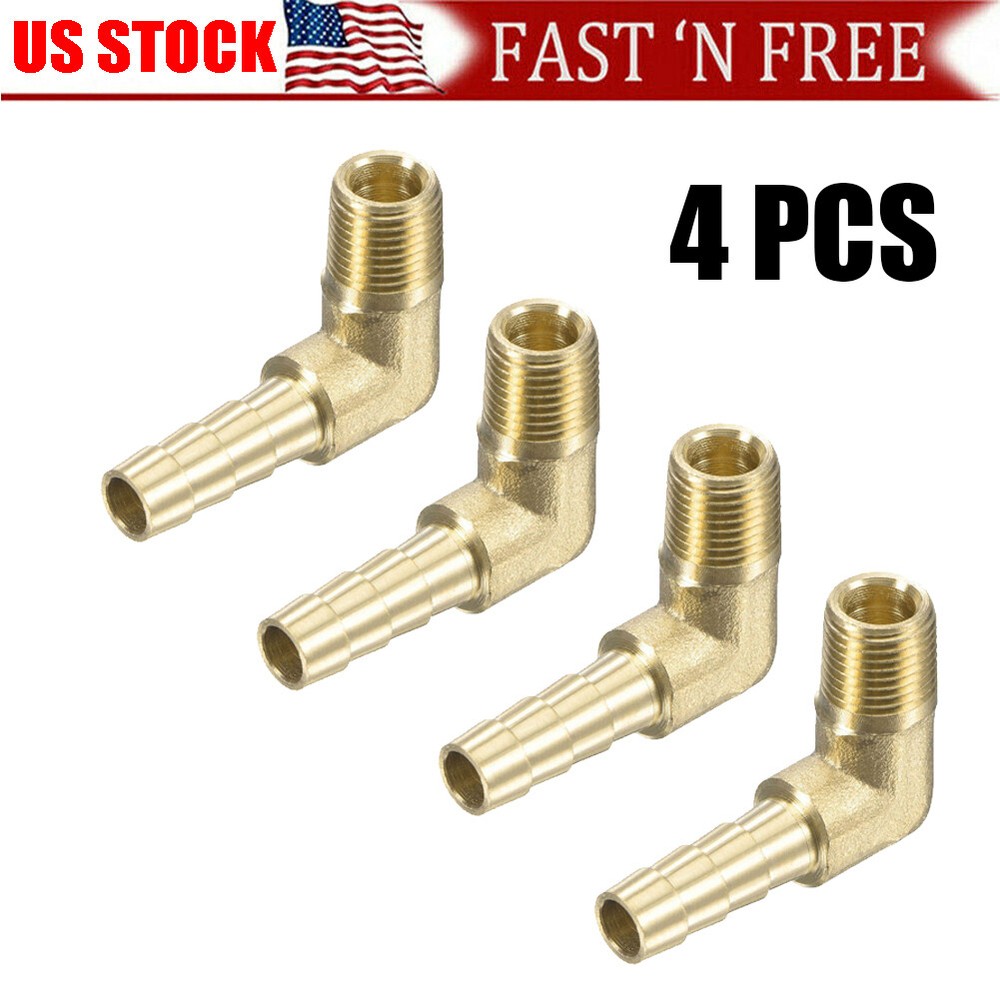 4PCS 90 Degree Elbow Brass Hose Barb Fitting -1/4 Barb to 1/8 Male NPT Adapter