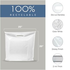 100 Pack 20″ x 20″ with 2 mil Thick Extra Large White Merchandise Plastic Bags