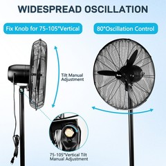 20″ High Velocity Industrial Pedestal Fan, 5000CFM Oscillating Fan With 4-Speeds