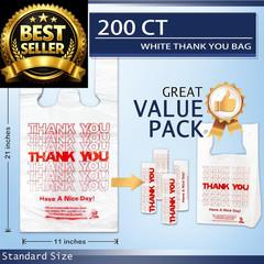 YoYoRain White Thank you T shirt bag, Grocery shopping bag Large,