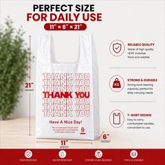 YoYoRain 1000 Pack White Thank You T-Shirt Bags with Handles, 11″x6″x21″ Plas…