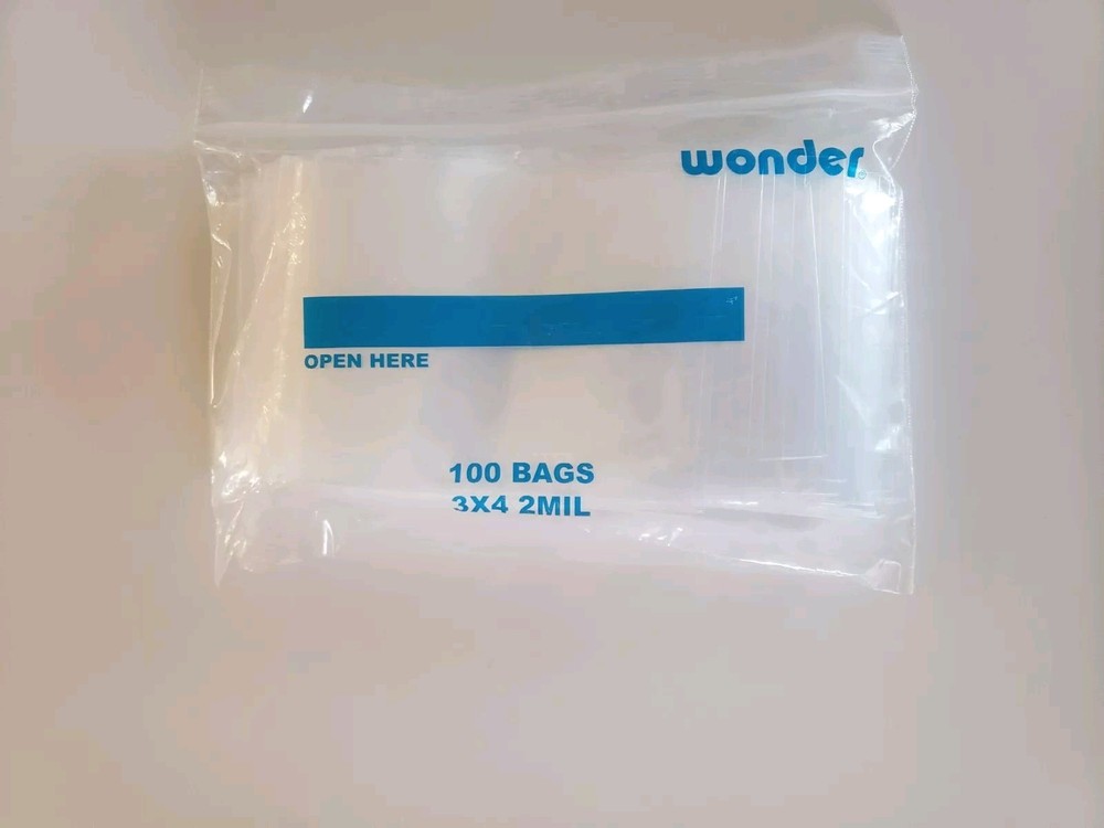 100 3″ x 4″ Clear Reclosable Zip Seal Bag Plastic 2 Mil BAGGIES Jewelry Zipper