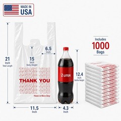 1000 Count Plastic Thank You Tshirt Bag, White Grocery Trash Bags with Handles 1