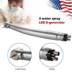 Dental LED E-generator Fiber Optic High Speed Handpiece 4Hole Fit FG1.6mm Burs