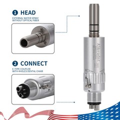 ASkeadnt Dental E-type 4 Hole Air Motor Handpiece Low Speed External Water Spray