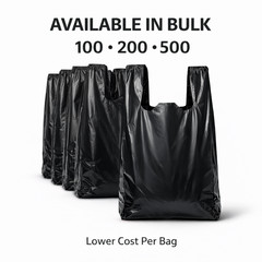 Bags 1/6 21 x 6.5 x 11.5 Extra Heavy Duty 1.18 Mil BLACK T-Shirt Plastic Grocery