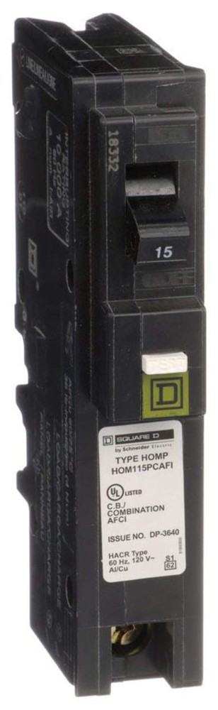 HOM115PCAFI – Square D Plug-In 120V 15A 1 pole circuit breaker 10kA@120V