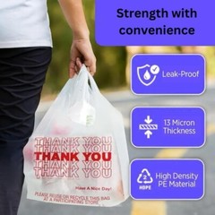 New Large 21 x 6.5 x 11.5 Thank You T-Shirt Plastic Black Bags 1000 FREESHIPPING