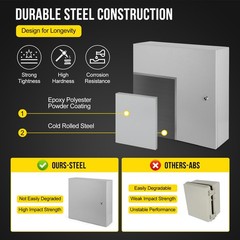 20″Lx20″Hx6″W, IP66 Steel Electrical Enclosure Box with Lock & Waterproof Seal