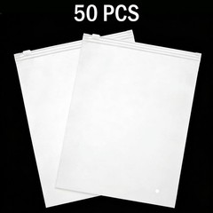 50 garment packaging bags, 7×8 inch frosted zipper bags with ventilation holes.