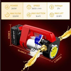 Cordless Electric Fuel Transfer Pump with Nozzle & Hoses Kit 12GPM 4.0Ah Battery