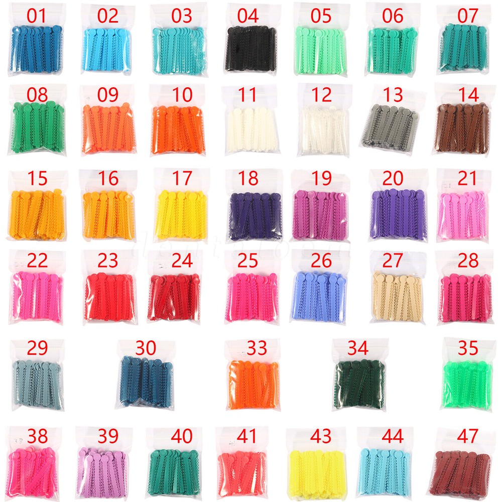 1040 pcs Dental Orthodontic Ligature Ties Elastic Bands for Brackets 43 Colors A