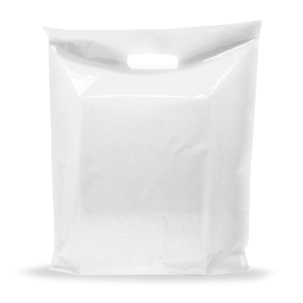 White Merchandise Plastic Shopping Bags – 100 Pack 9″ x 12″ with 1.5 mil Thic…