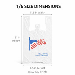 Bags 1/6 21 x 6.5 x 11.5 Heavy Duty .71 Mil White American Flag T-Shirt Plastic
