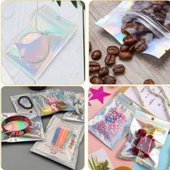 100-400Pcs Holographic Mylar Foil Bags Smell Proof Resealable Zip Seal Pouches
