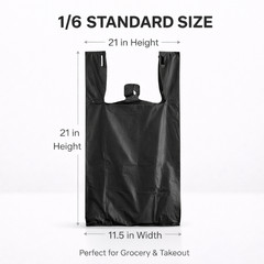 Bags 1/6 21 x 6.5 x 11.5 Heavy Duty .87 Mil BLACK T-Shirt Plastic Grocery Bags