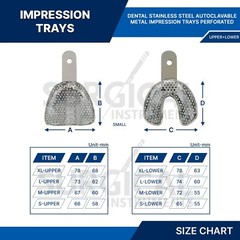 6 Metal Dental Impression Trays set Perforated Upper & Lower Denture Edentulous
