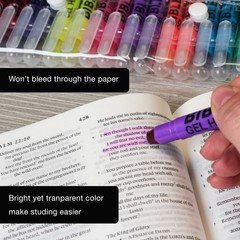 12 Bible Safe Gel Highlighters, 6 Bright Neon Yellow, 6 Colors Pink, Green, Blue