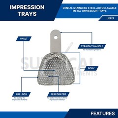 6 Metal Dental Impression Trays set Perforated Upper & Lower Denture Edentulous