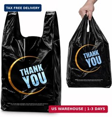 YoYoRain 100 Count Plastic Bags – Black T Shirt Bags with Handle for Retail Shop