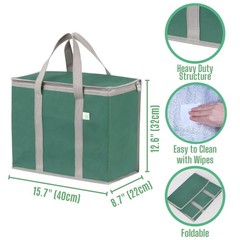 VENO 2 Pack Cooler Bag and Insulated Grocery Bags for Food 2 Pack, Dark Green