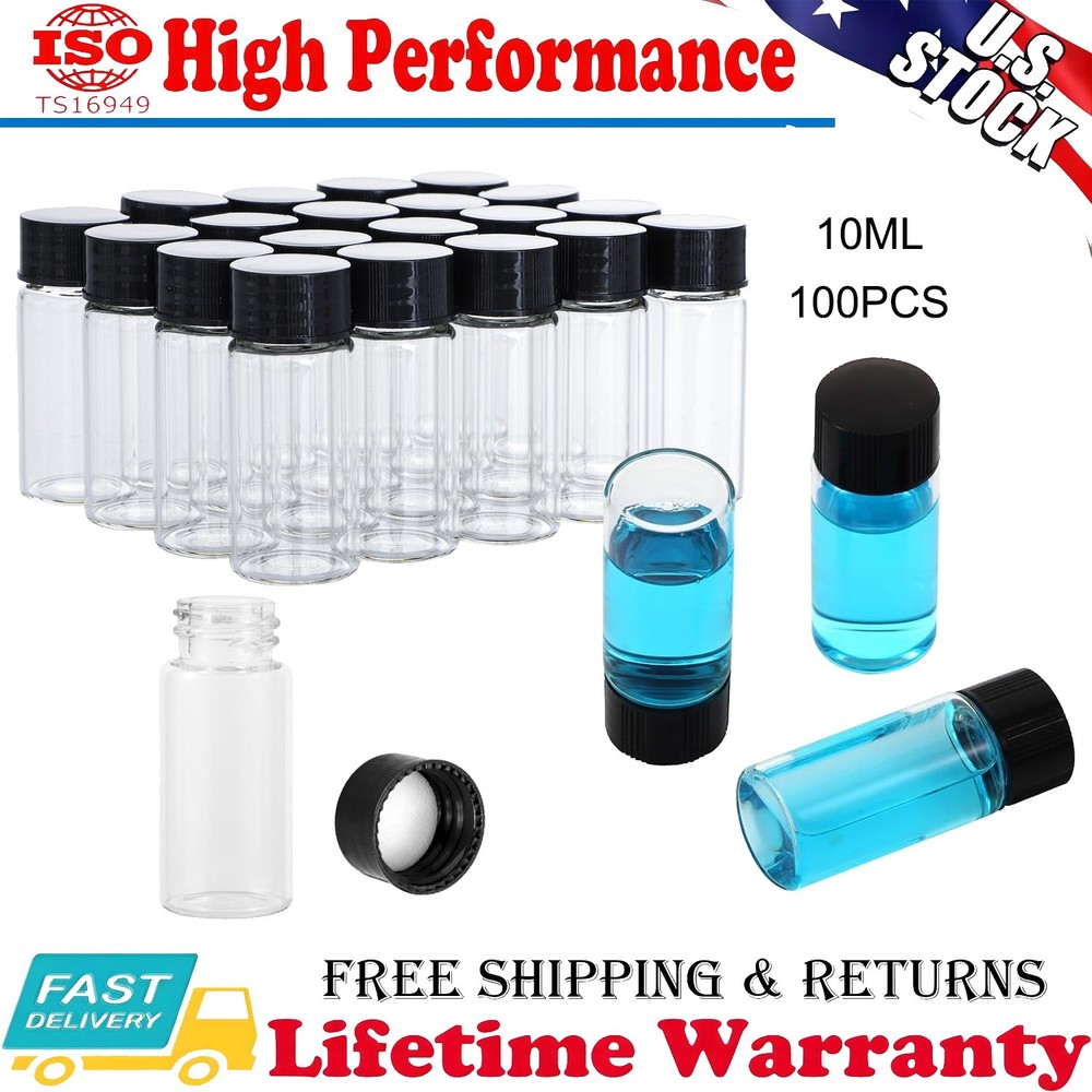 100pcs 10ml Clear Glass Vials, Sample Vials with Screw Caps Small Liquid Bottles