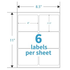 150-12000 4″x3.33″ Address Shipping Labels 6 Up Per Sheet Self Adhesive Stickers
