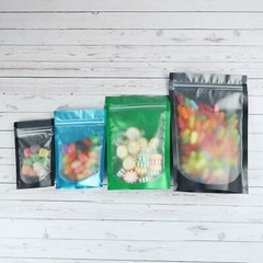 100 Colored Food Safe Plastic Resealable Pouch Stand Up Bags with Frosted Window
