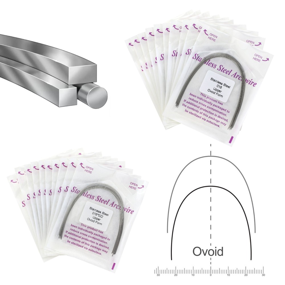 100PCS Orthodontic Stainless Steel Arch Wire Ovoid Form Round Rectangular Squre