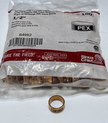 Bag of 100 Sioux Chief PEX Crimp Ring 1/2” Annealed Copper 649×2 USA SDR 9 PEX