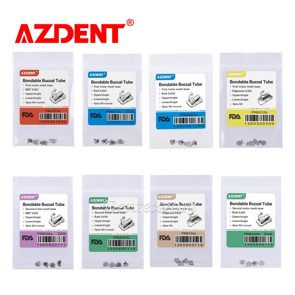 Dental Orthodontic Buccal Tubes 1st/2nd Molar Bondable Roth/MBT.018 .022 AZDENT