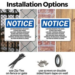 (2 Pack) Lab Requirements For Entry Closed Toed OSHA Notice Sign Decal Metal