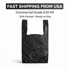 0.55 Mil Medium-Duty Black T-Shirt Bags XSmall 1/10 8x4x15 Bulk 50-1500