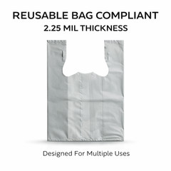 Gray Plastic Grocery T-Shirt Bags 12x7x20 2.25 Mil Reusable Extra Heavy Duty