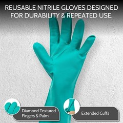 12 Pairs Green Chemical Resistant Diamond Textured Nitrile Gloves Industrial/2XL