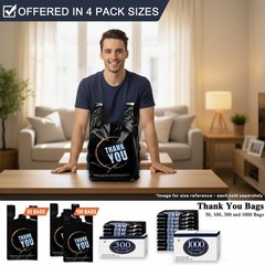 YoYoRain 100 Count Plastic Bags – Black T Shirt with Handle Large,