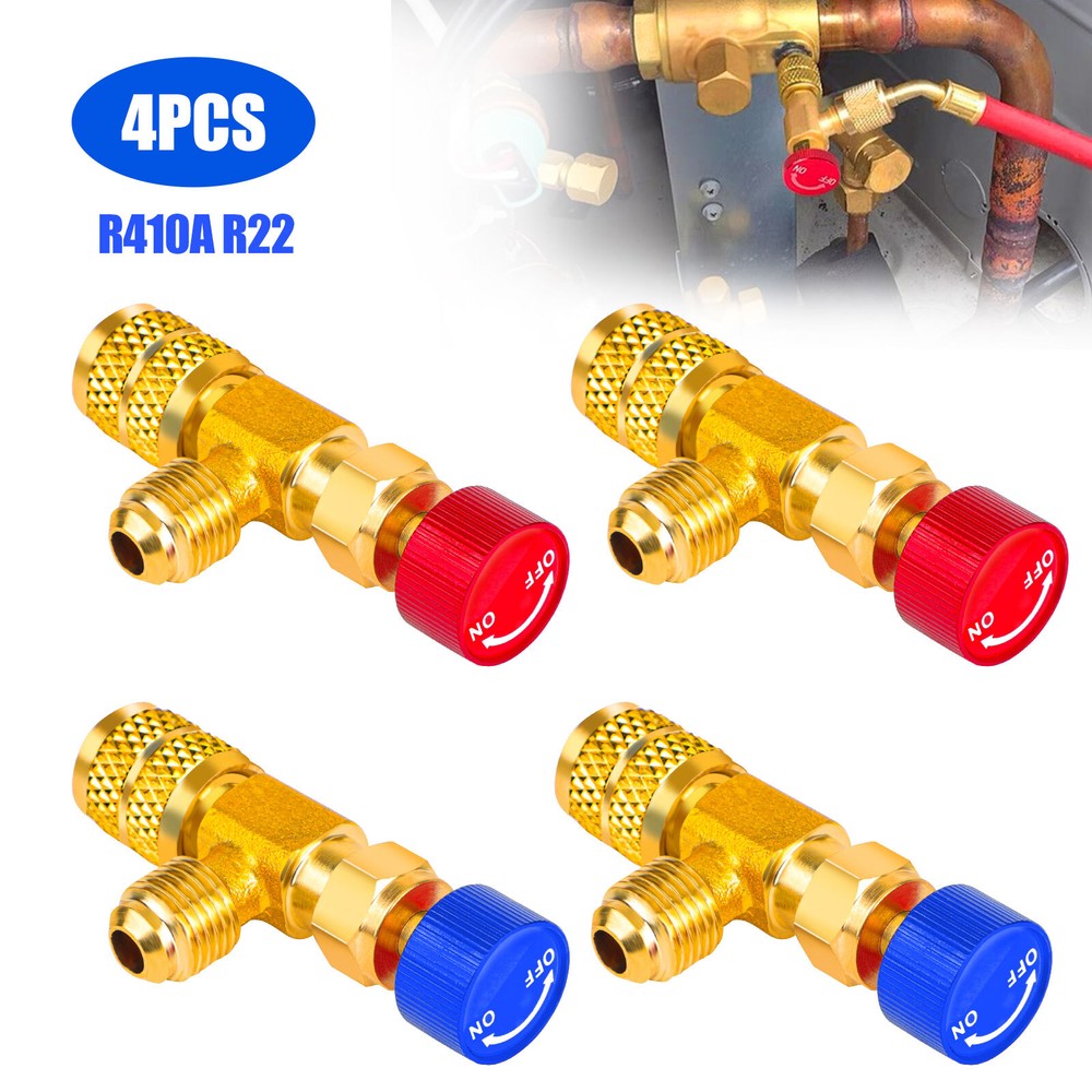 4pcs Air Conditioning Refrigerant Charging Valve, Safety Adapter for R22 R410A