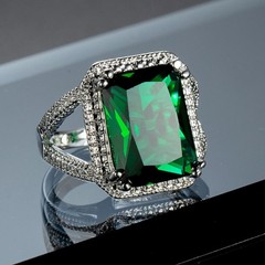 Vsoruln Emerald Halo 925 Sterling Silver Emerald Ring Cocktail Rings Square Cut