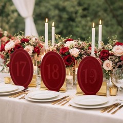 Velvet Wood Wedding Table Numbers 120 Burgundy Oval Signs Stand Reception