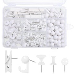 BESARME 200 Pieces Push Pins Set, 5 Types White Thumb Tacks Cute Decorative P…