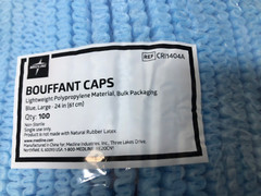 100 Count – Medline 24″ Blue Bouffant Cap Non Woven Disposable Hairnet Large